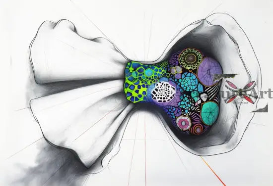 Ai generate,Surrealistic Bow Shape With Vibrant Geometric Patterns Digital Artwork Digital Product